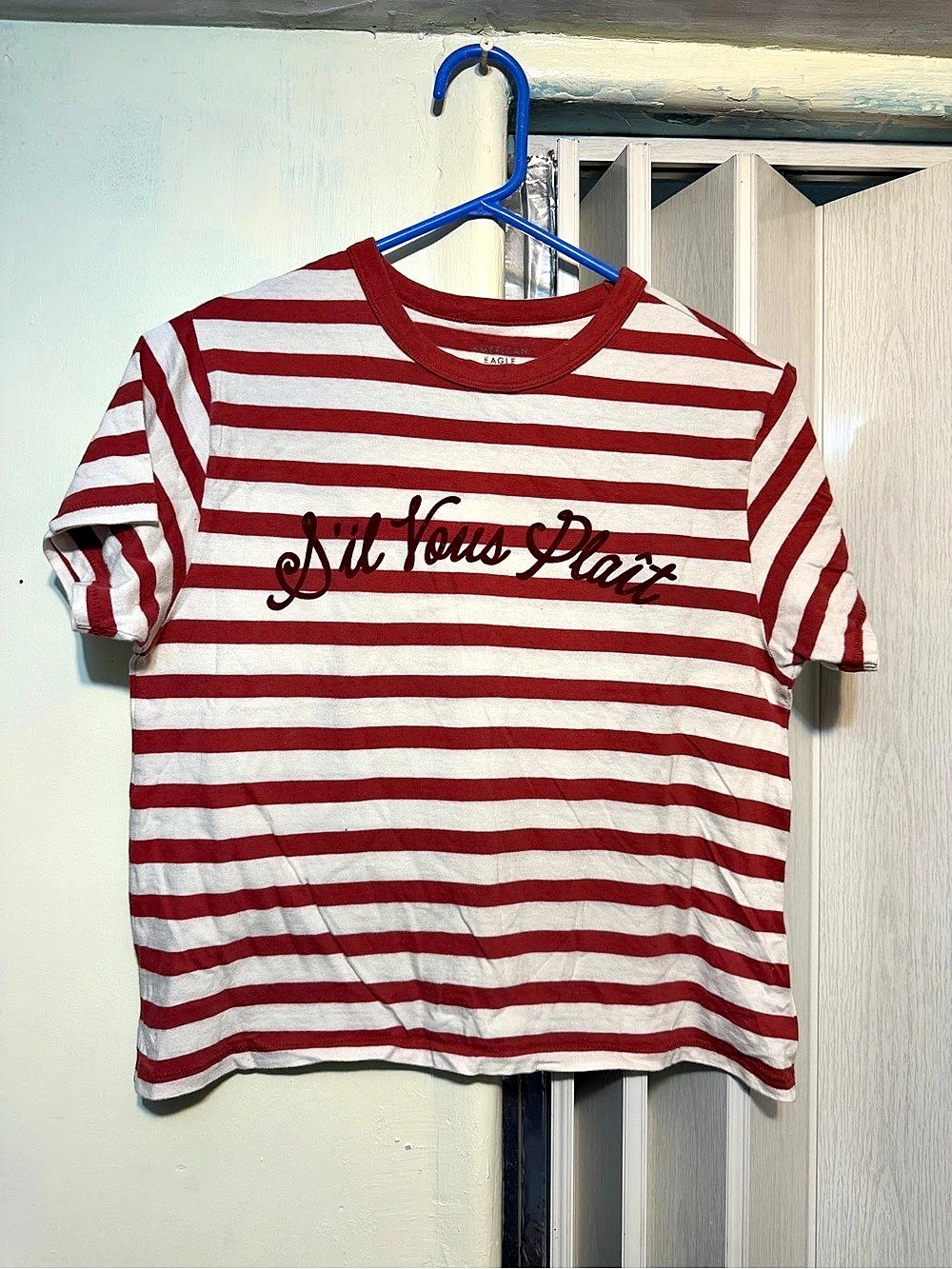 American Eagle S'il Vous Plait Striped Tee Red & White Small